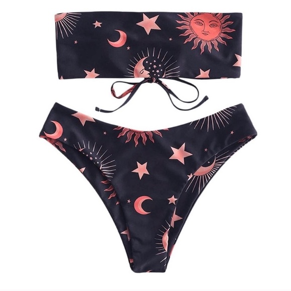NWT ZAFUL Sun Moon Star Print Bandeau Bikini Set - Picture 4 of 10